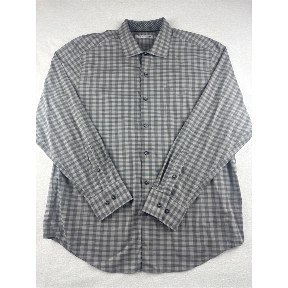 Tommy Bahama The Newport Coast Long Sleeve Button Up Gray Plaid Men's L Preppy
